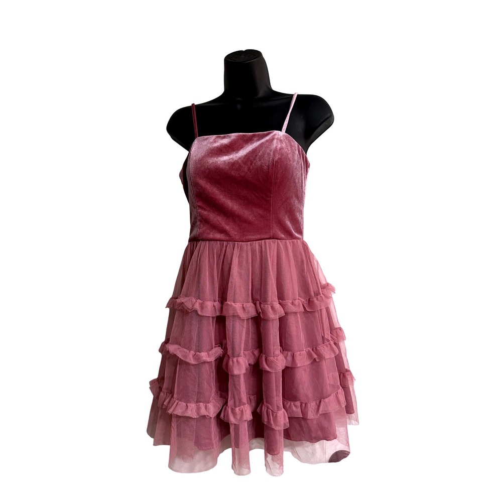 Trixxi Womens Mauve Velvet and Tiered Tulle Ruffle Mini Party Dress Size S